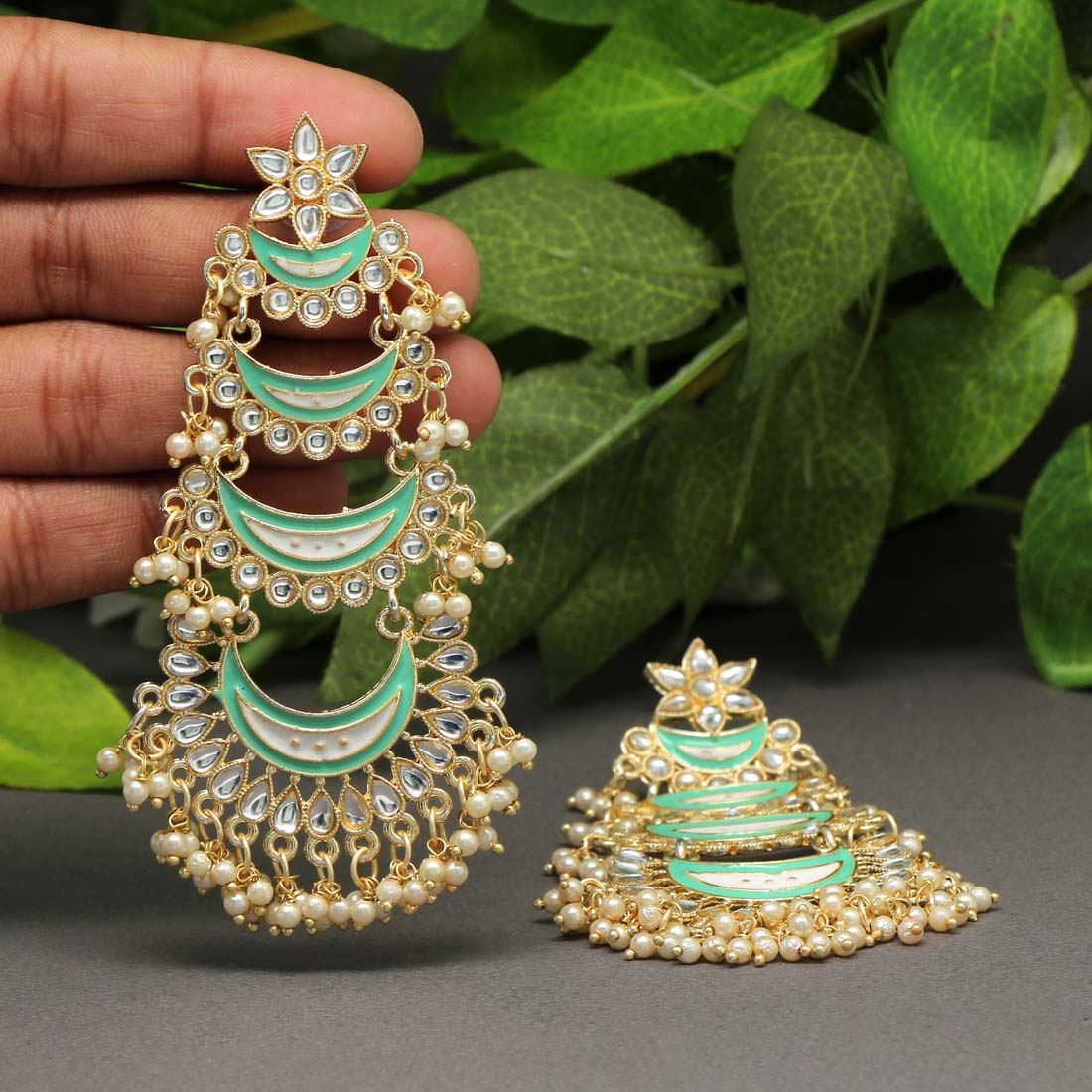 Long Kundan Meenakari earrings