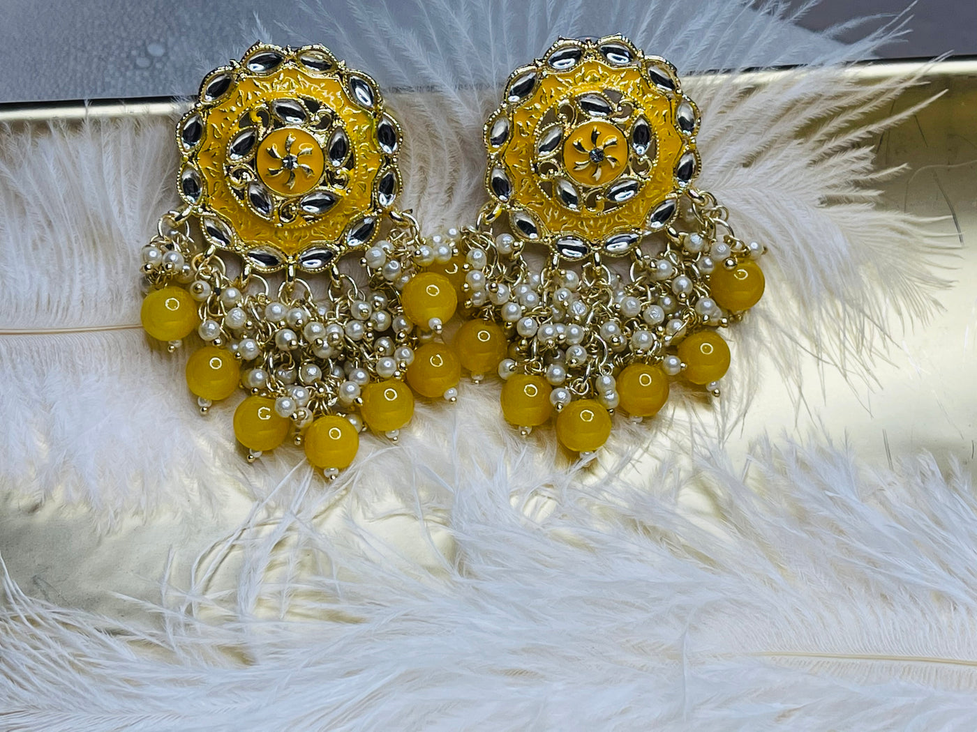 Short Meenakari Kundan earrings