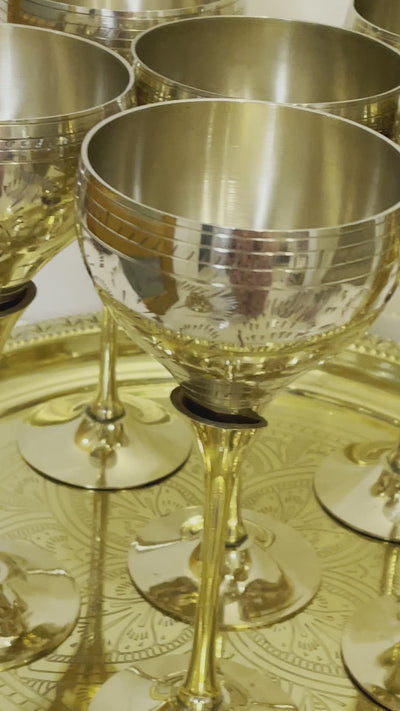 Wine Glass Set - 6 Glasses and 1 styled Jug (Brass)