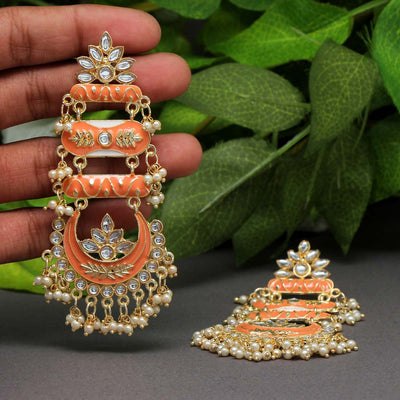 Long Kundan Meenakari earrings